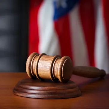 Judge gavel with American flag